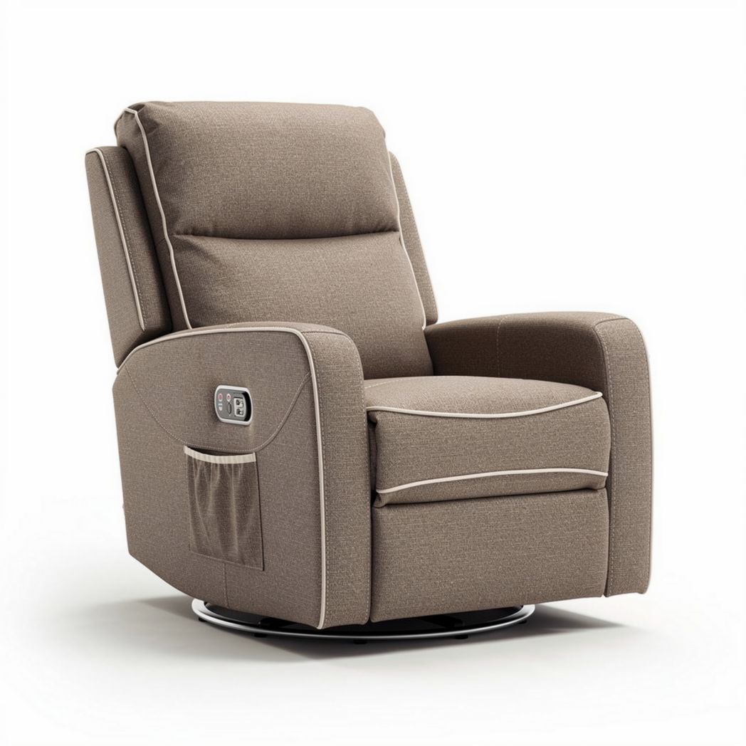 Elektrische relaxfauteuil met draaibare basis en stof in beige 80 x 80 x 100cm
