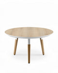 Ronde houten salontafel met wit metalen onderstel 100 x 100 x 75cm
