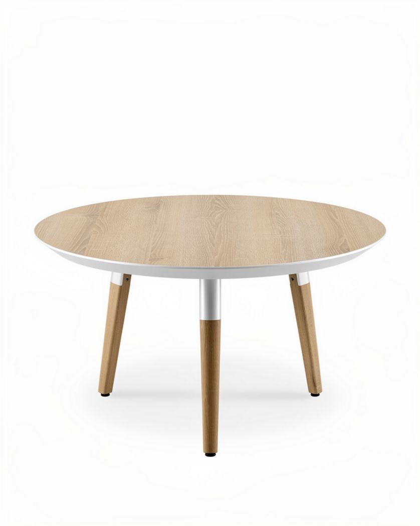 Ronde houten salontafel met wit metalen onderstel 100 x 100 x 75cm