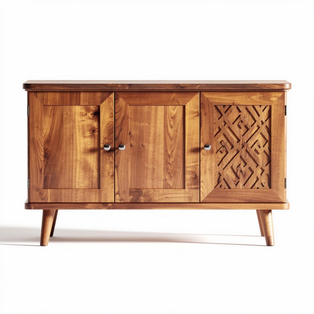 Houten dressoir met opengewerkte deuren 90 x 40 x 70cm in naturel kleur