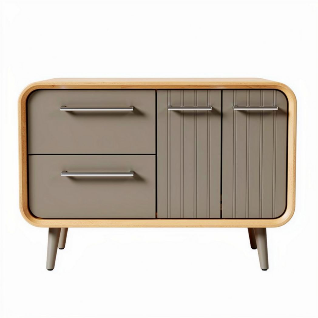 Dressoir met een combinatie van hout en kunststof in grijs met 2 lades en 2 deuren