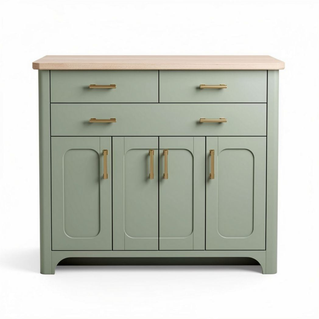 Groene keukenkast met houten bovenblad en drie lades 90 x 40 x 85cm