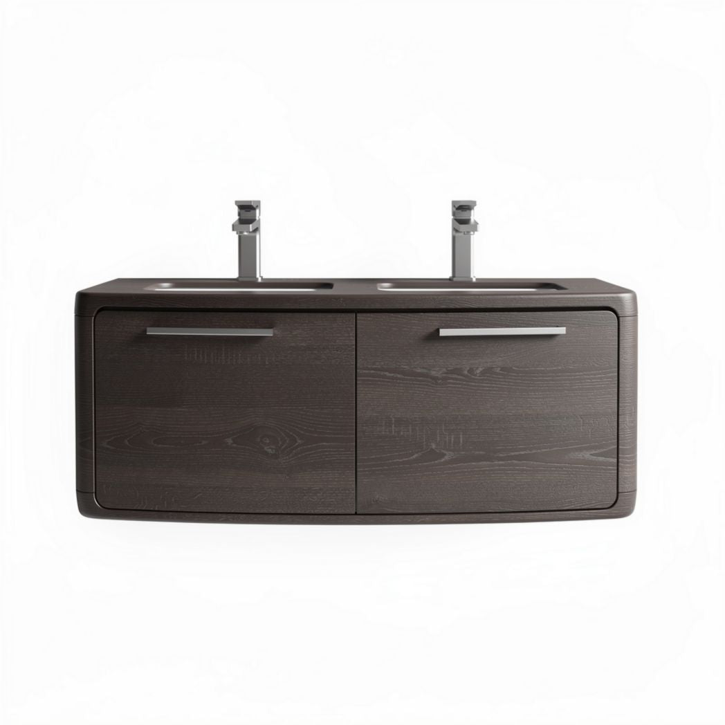 Dubbele wastafelmeubel van hout in donkerbruin met opberglades 120 x 50 x 40cm