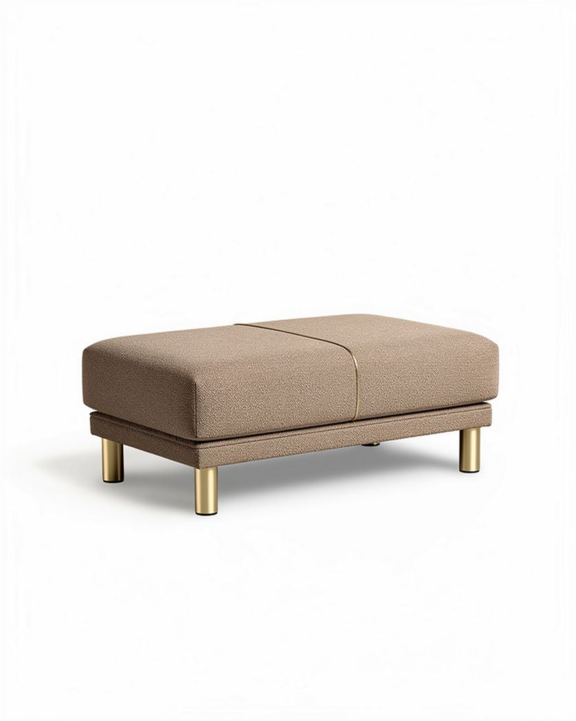 Hocker van bruin stof met metalen poten 100 x 50 x 40cm