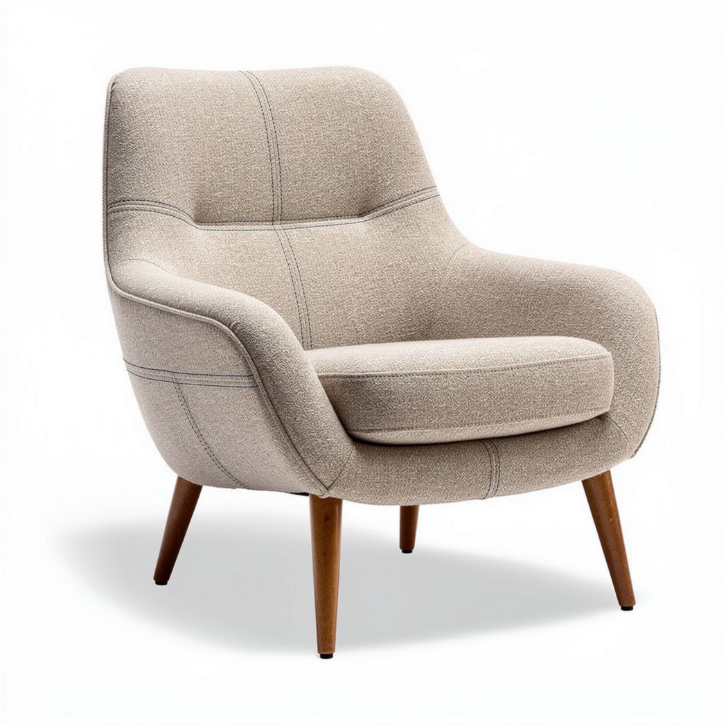 Lichte stoffen fauteuil met houten poten in beige 80 x 80 x 90cm