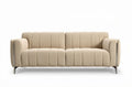 Beige stoffen bank met gestikte details en metalen poten 200 x 90 x 75cm